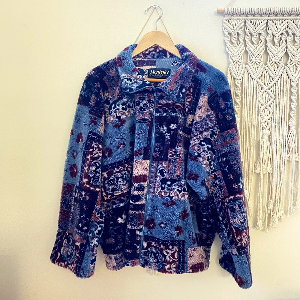 Vintage Monterey Printed Teddy Full Zip Jacket